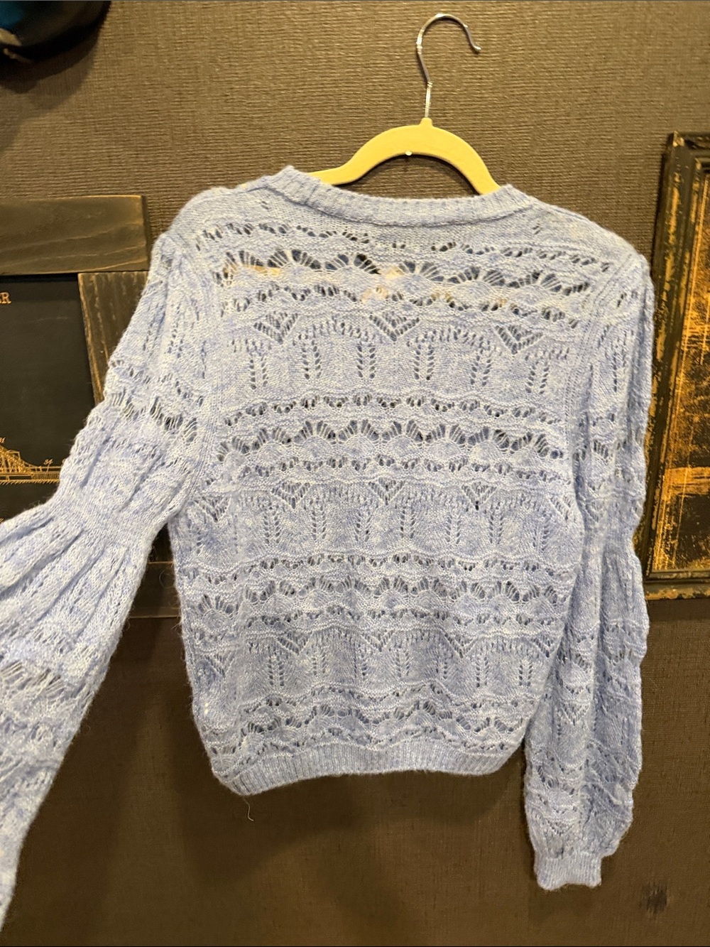Zara Pale Blue Lace-Open Knit Crewneck Sweater - Picture 4 of 6